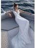 Plunging V Neck Ivory Lace Tulle Sparkly Luxurious Wedding Dress